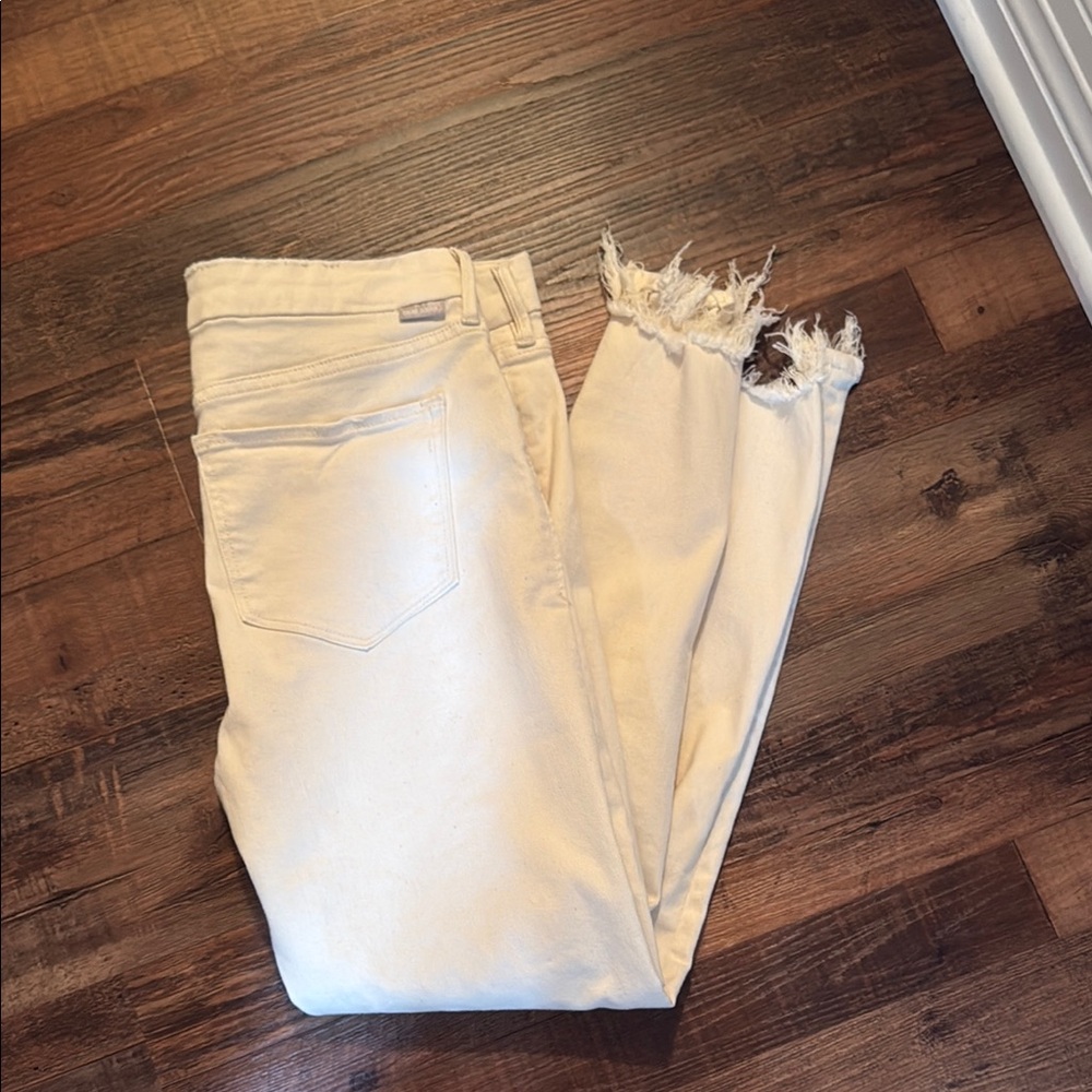 Women's Cream Distressed Jeans